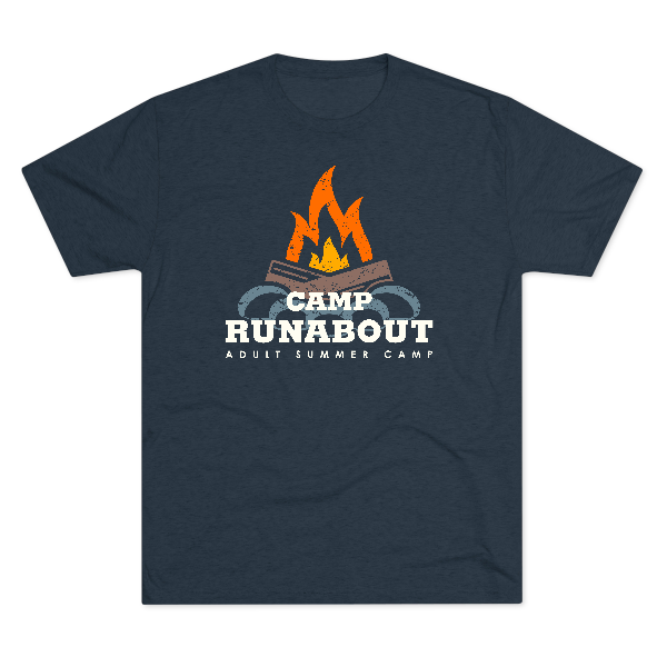 Camp Runabout Campfire Tee featuring a retro-inspired campfire graphic printed on soft tri-blend fabric.
